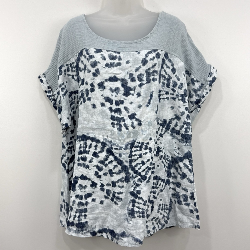 Lungo Larno 100% Linen Top 1X Tie Dye NWT Coastal Beachy Lagenlook Vacation